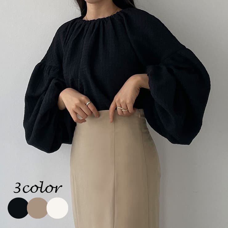 Louere ジャガードパフスリーブブラウス[品番：AMTW0009272]｜Louere