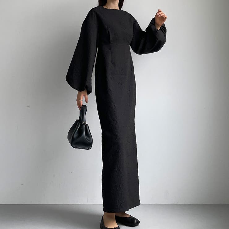 ブラック | Louere ふくれジャガードIラインワンピース | Louere