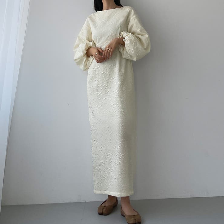 クリーム | Louere ふくれジャガードIラインワンピース | Louere
