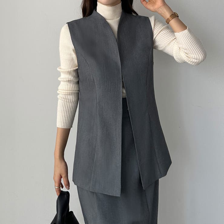 ダークグレー | Louere ベスト＋ハイウエストペンシルスカートセットアップ | Louere