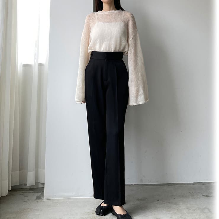 Louere ウエスト調整可能サイドボタンスラックスパンツ[品番