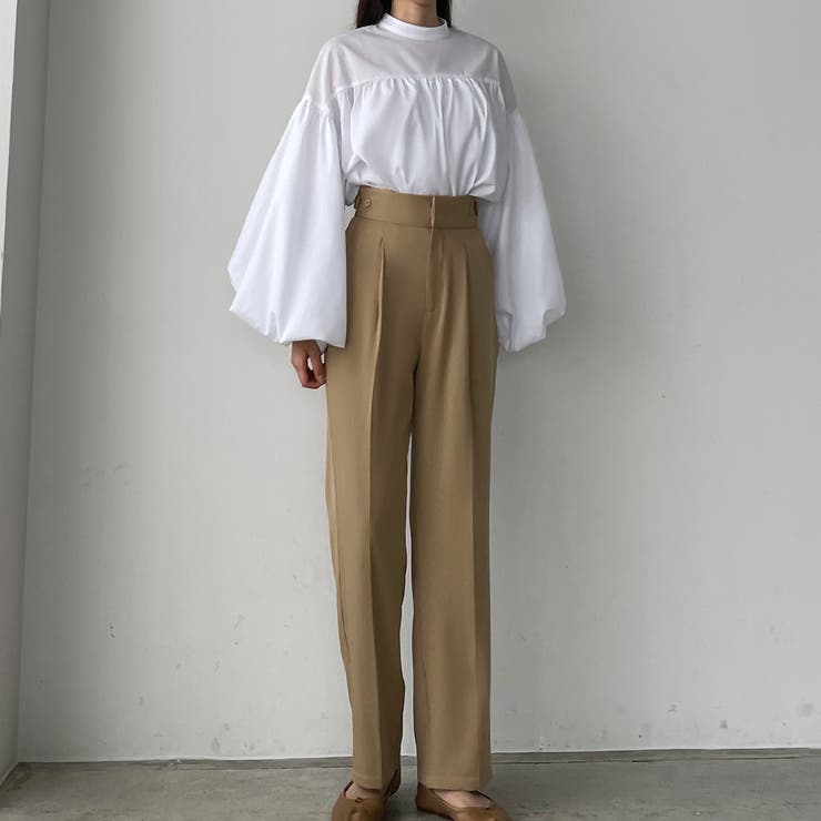 Louere ウエスト調整可能サイドボタンスラックスパンツ[品番