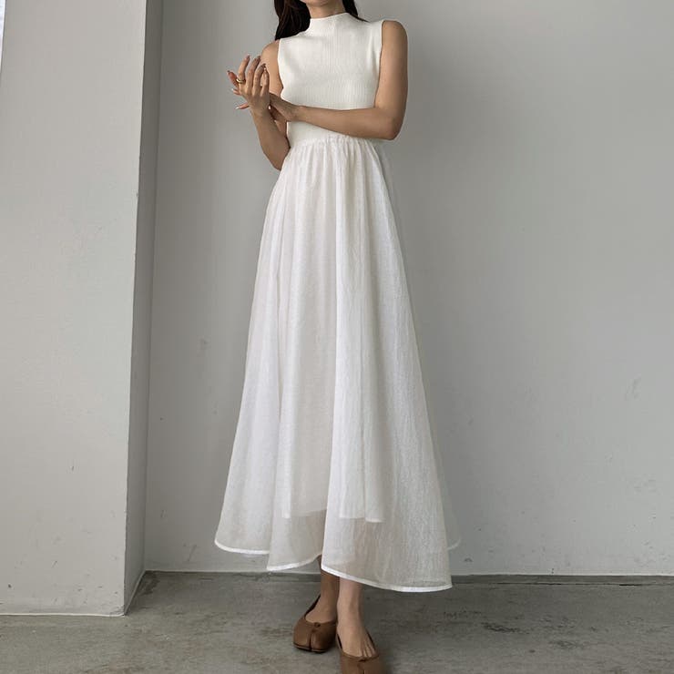 ホワイト | Louere ボトルネックニットドッキングワンピース【ペチスカートセット】 | Louere