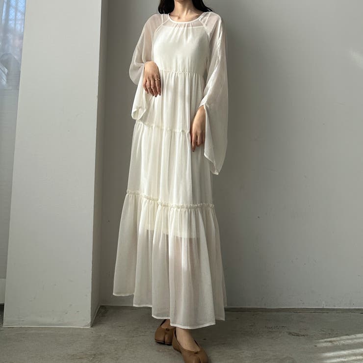 クリーム | louere 【ペチコートset】シアーティアードワンピース | Louere