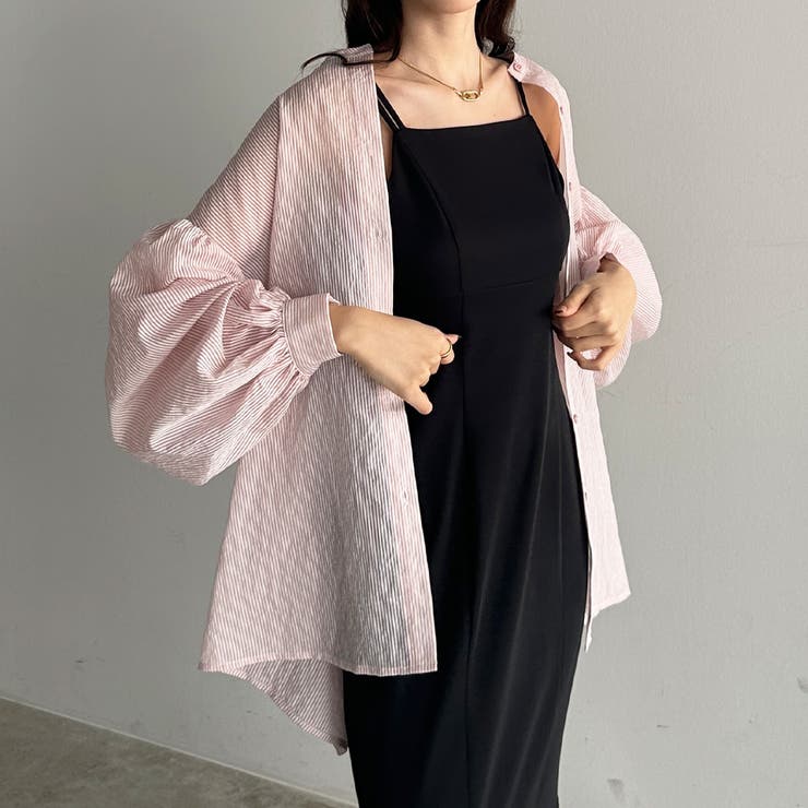 louere ノーカラーストライプシアーシャツ[品番：AMTW0010029