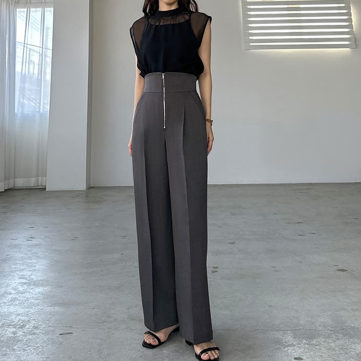 Louere フロントジップハイウエストタックパンツ[品番：AMTW0010303