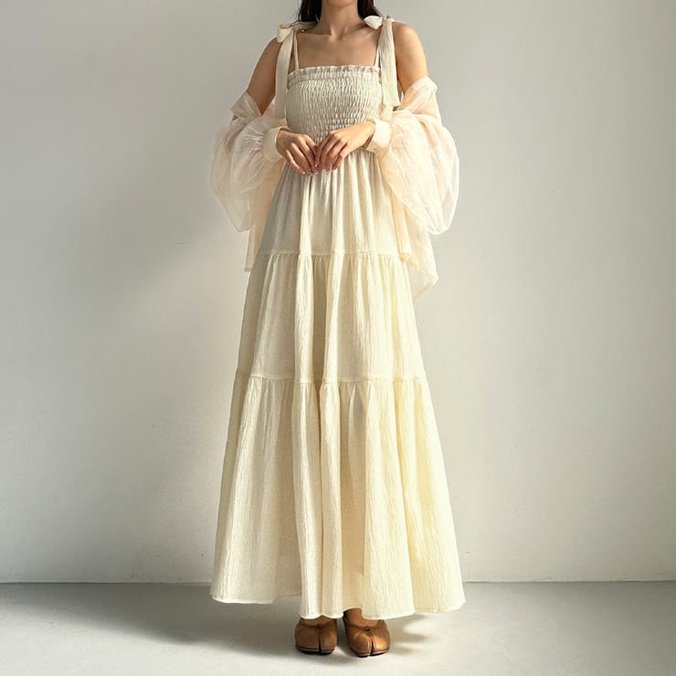 クリーム | Louere シャーリングティアードキャミワンピース | Louere