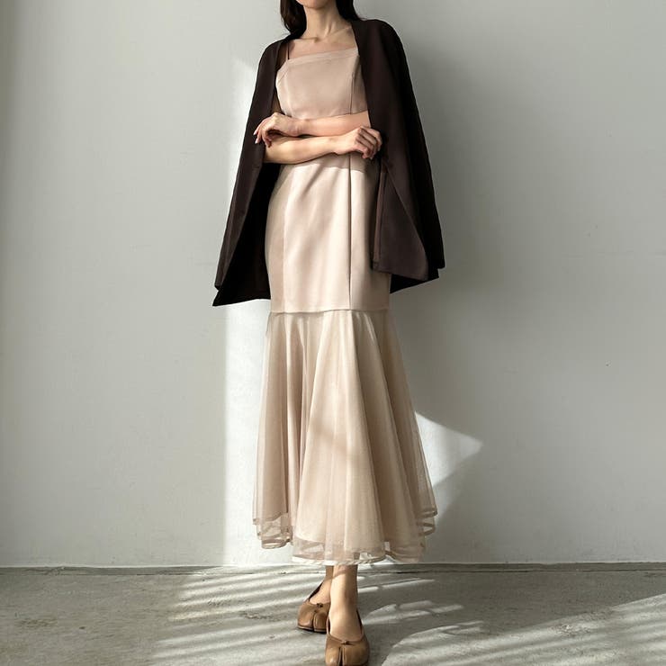 Louere 裾シアーチュールマーメイドキャミワンピース[品番