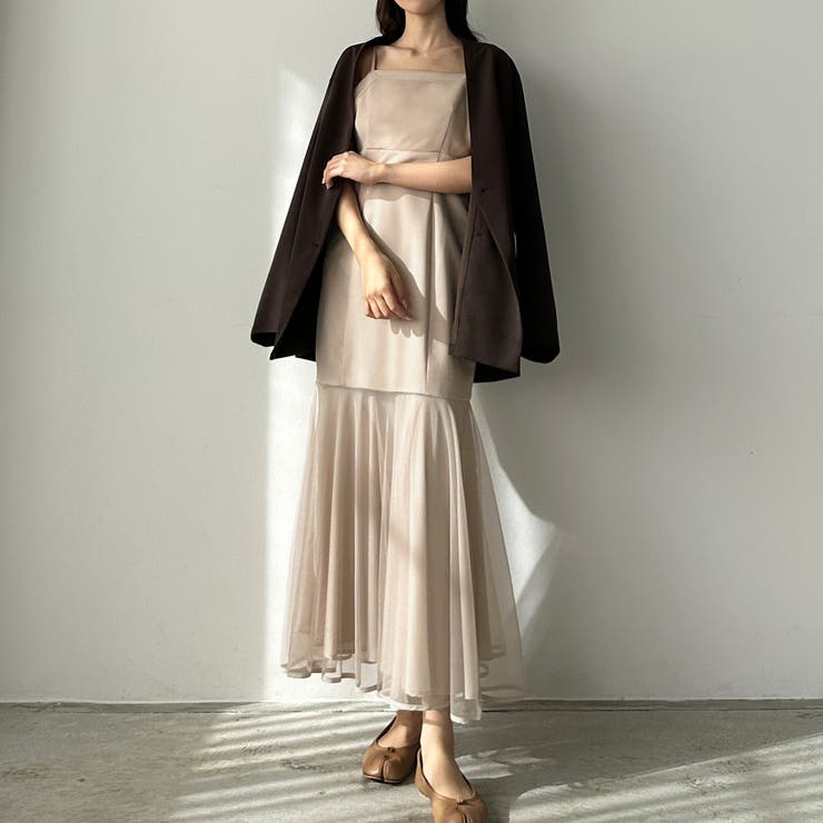 Louere 裾シアーチュールマーメイドキャミワンピース[品番