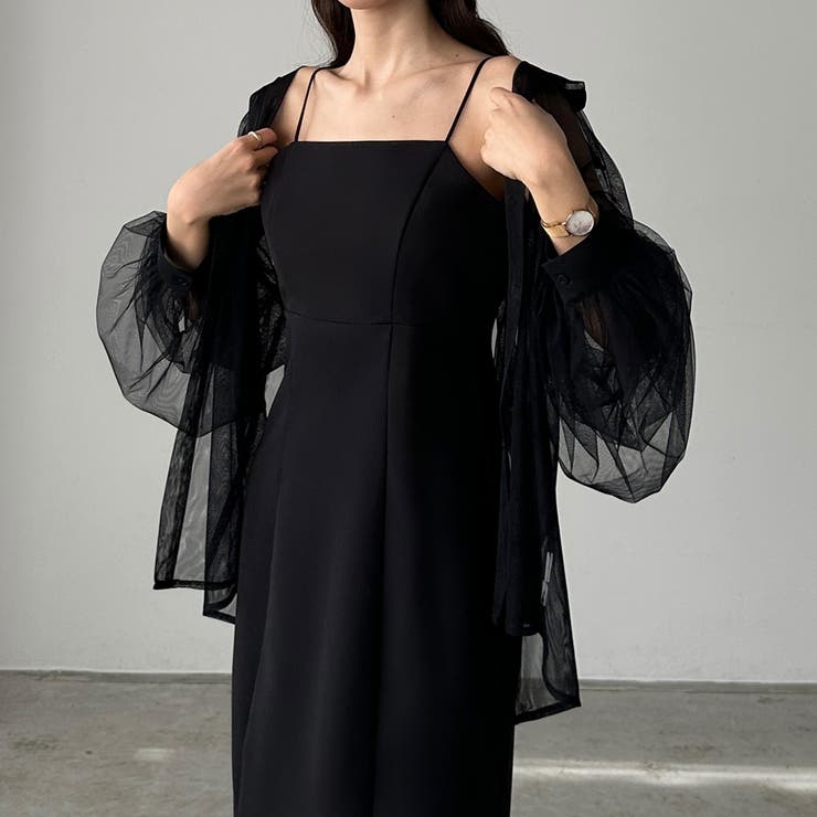 ブラック | Louere チュールボリュームスリーブシアーシャツ | Louere