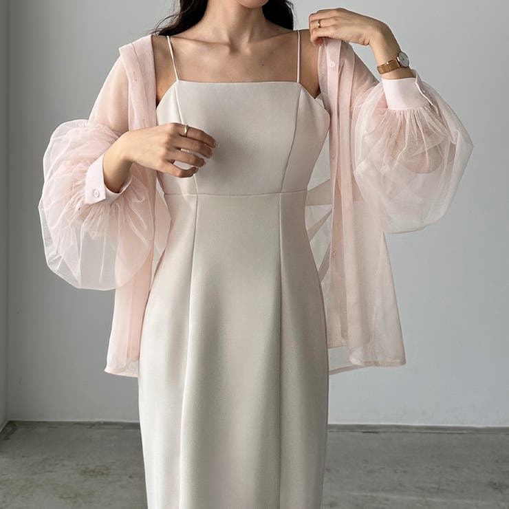 ピンク | Louere チュールボリュームスリーブシアーシャツ | Louere