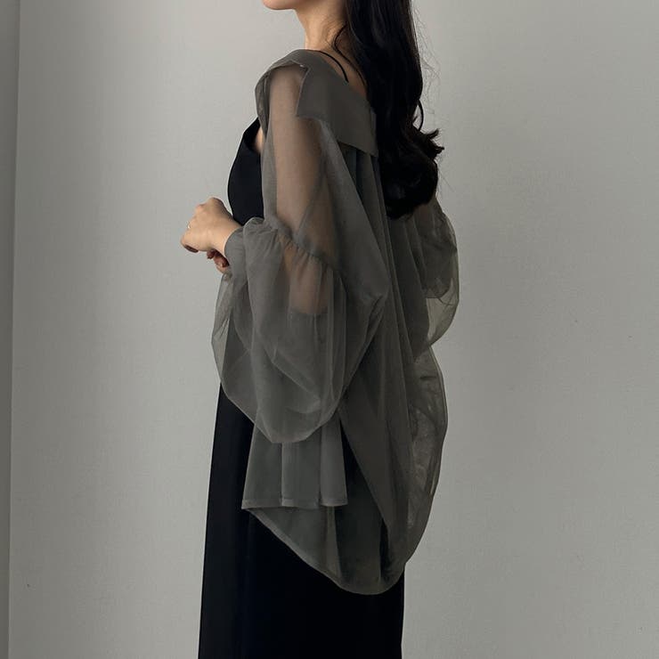 Louere チュールボリュームスリーブシアーシャツ[品番