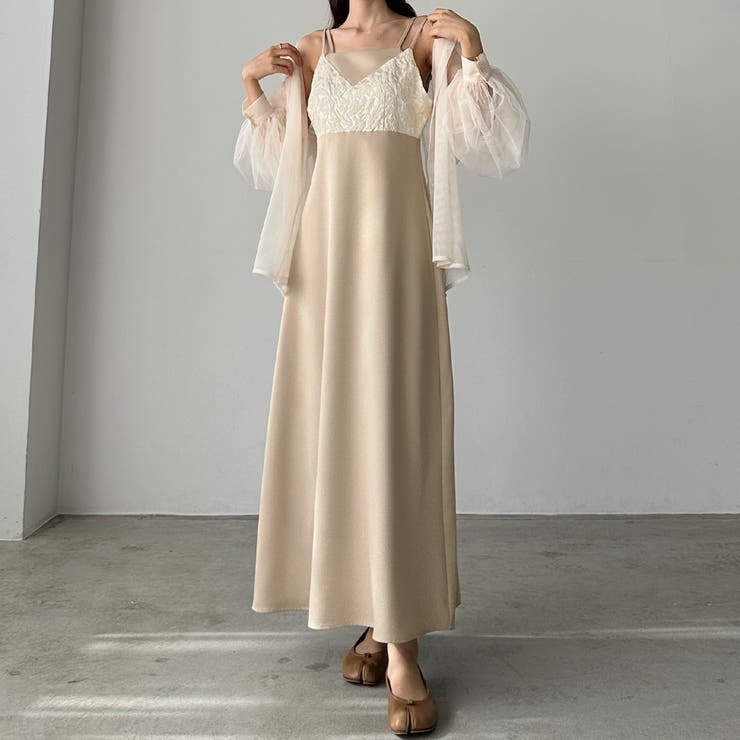 L’or ジャガード ワンピース　Laubeblanc かじまり 美品 L'or laubeblanc ワンピース ジレ かじまり ローブブラン