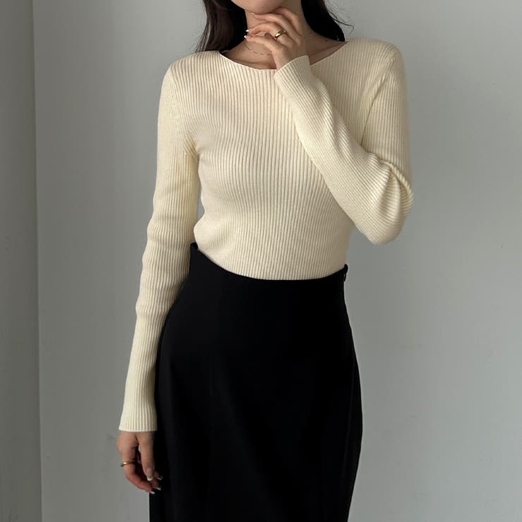 Louere ボートネック長袖リブニット[品番：AMTW0010890]｜Louere