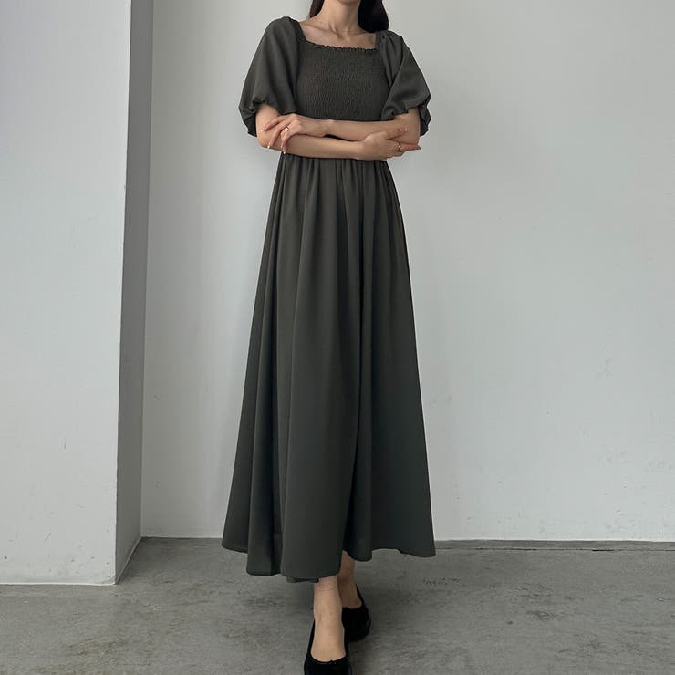★ChicLine★ イデン パフスリーブベルト付きフレアワンピース mo33004bl5.jpg?v=1692709437&