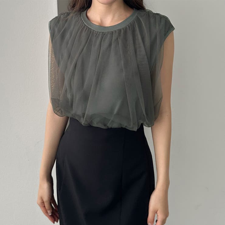 Louere チュールノースリーブトップス | Louere | 詳細画像15 