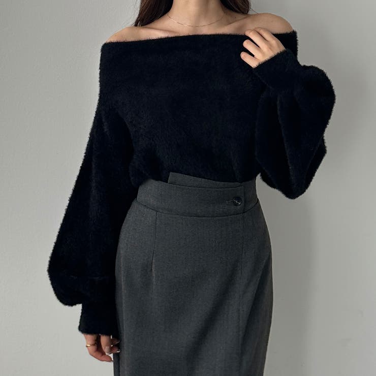 ブラック | Louere オフショルシャギーニット | Louere