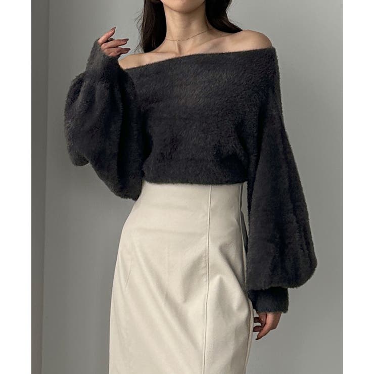 チャコール | Louere オフショルシャギーニット | Louere