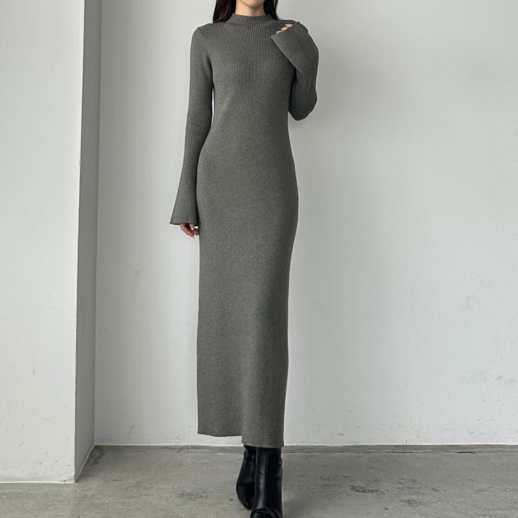 チャコール | Louere リブニットタイトロングワンピース | Louere