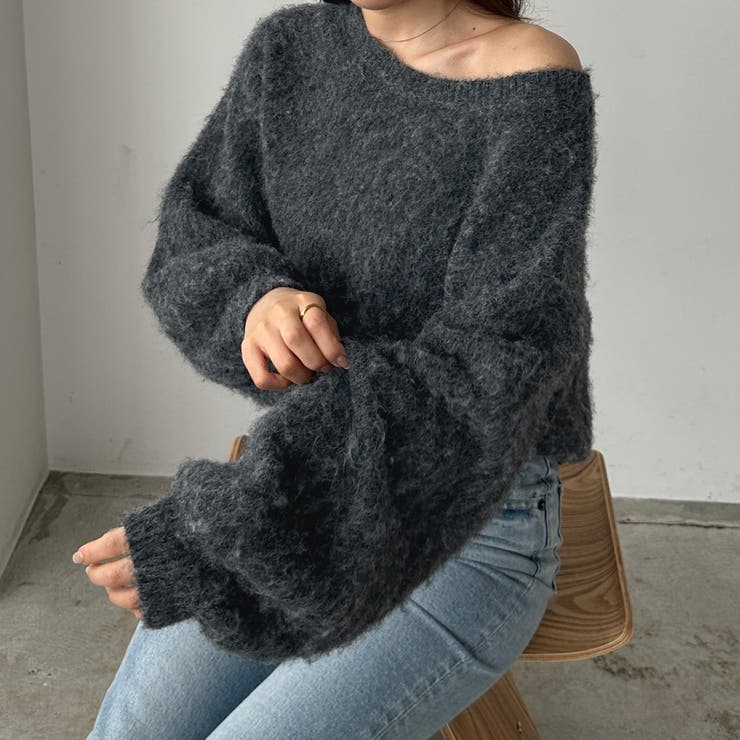 グレー | Louere ショートシャギーニット | Louere