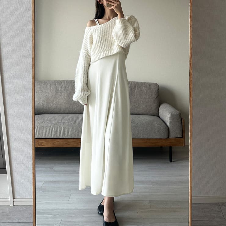 Louere ショートニットトップス＋フレアキャミワンピース[品番