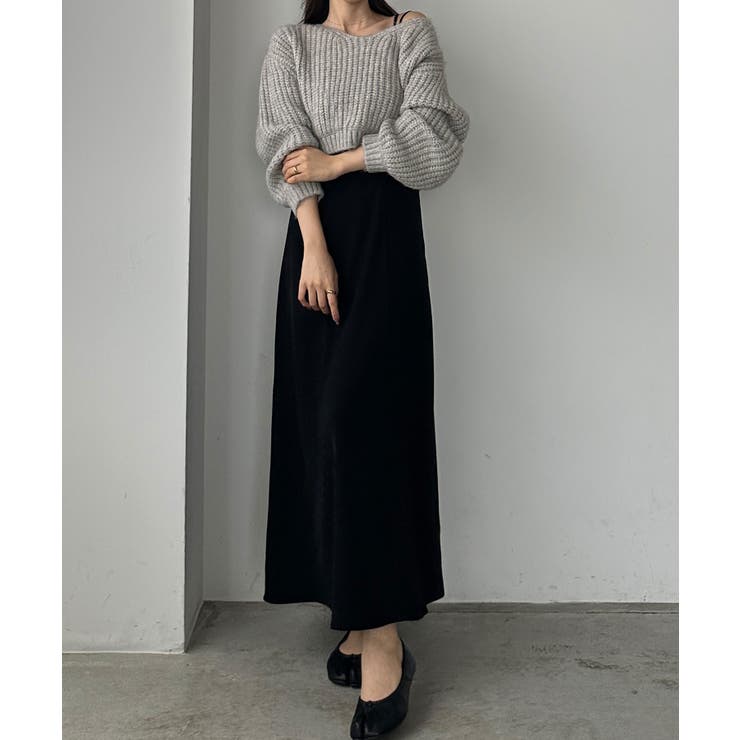 Louere ワンピース ショートニットトップス＋フレアキャミ