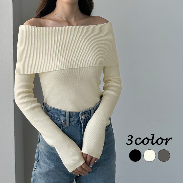Louere ワイドオフショル長袖ニットトップス | Louere | 詳細画像1 