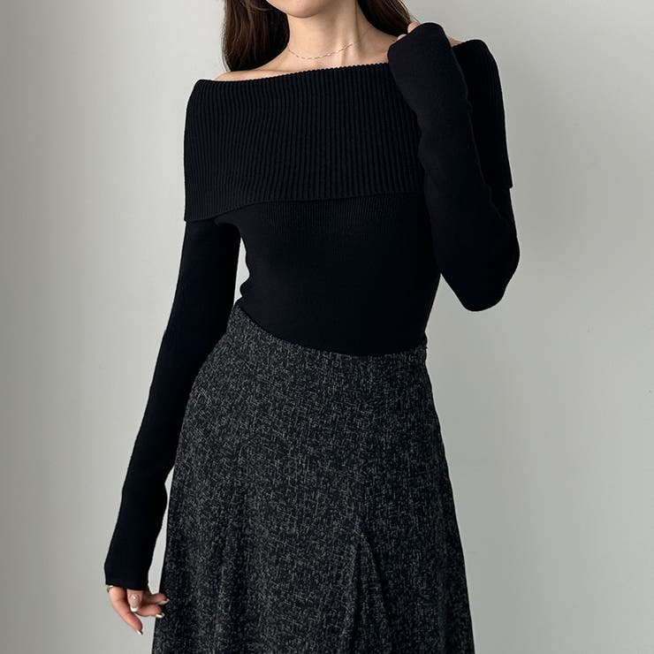 ルエレ Louere Louere ワイドオフショル長袖ニットトップス （チャコール） ワイドオフショル長袖ニットトップス | Louere (ルエレ)｜公式