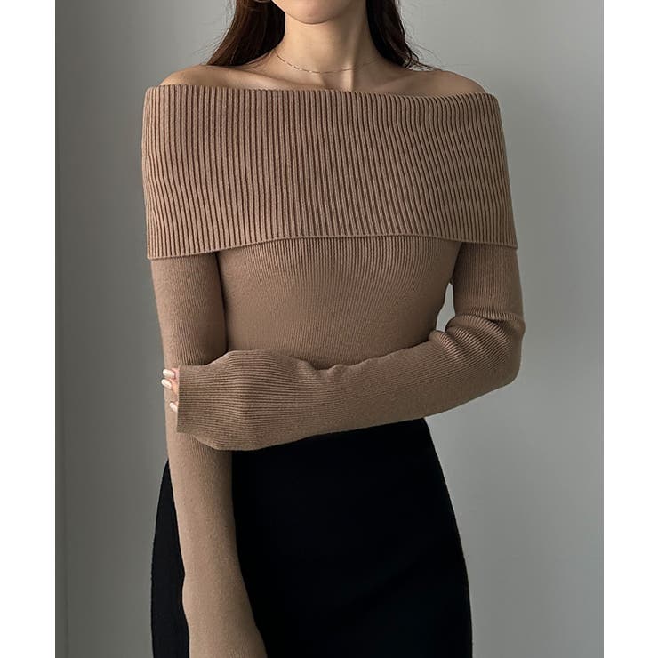 ルエレ Louere Louere ワイドオフショル長袖ニットトップス （ブラック） Louere ワイドオフショル長袖ニットトップス[品番：AMTW0011118