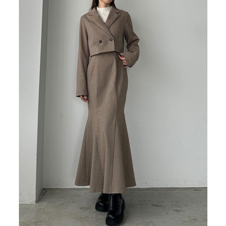 ミルノワールオフショルワンピースコートジャケット Louere ヘリンボーンショートジャケット&マーメイドキャミ