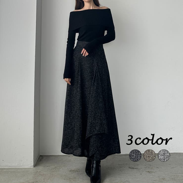 Louere ツイードハイウエストラッフルフレアスカート | Louere | 詳細画像1 