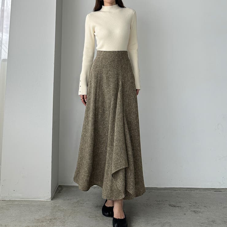 ブラウン | Louere ツイードハイウエストラッフルフレアスカート | Louere