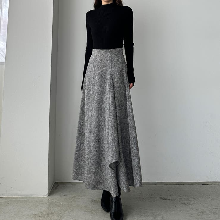 グレー | Louere ツイードハイウエストラッフルフレアスカート | Louere