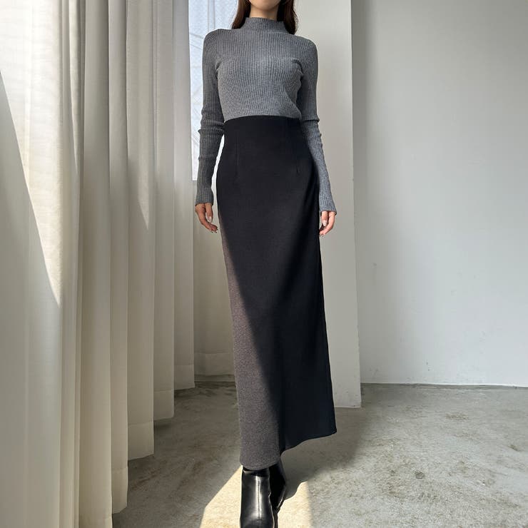ブラック | Louere ハイウエストヘリンボーンバックスリットペンシルスカート | Louere