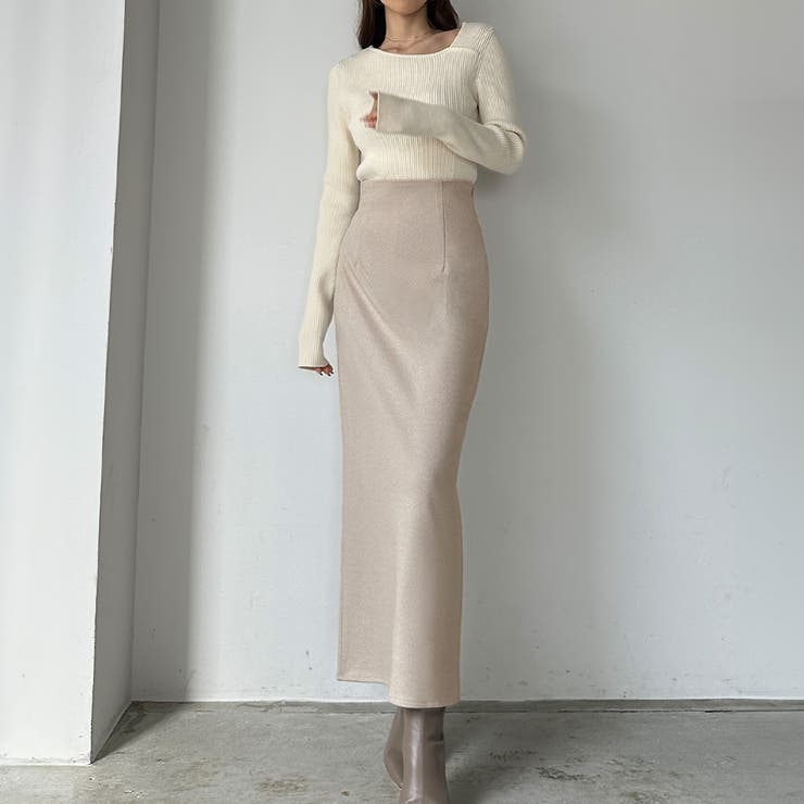 ライトベージュ | Louere ハイウエストヘリンボーンバックスリットペンシルスカート | Louere