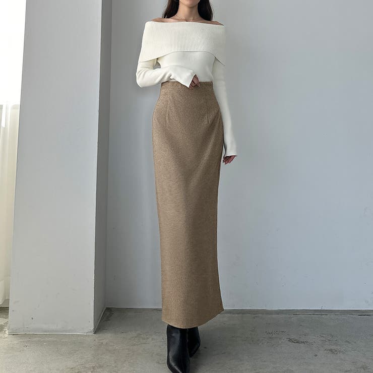 ブラウン | Louere ハイウエストヘリンボーンバックスリットペンシルスカート | Louere