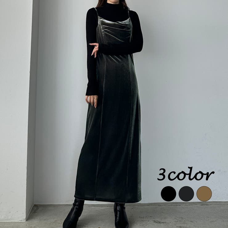 Louere ベロアドレープタイトキャミワンピース[品番：AMTW0011151