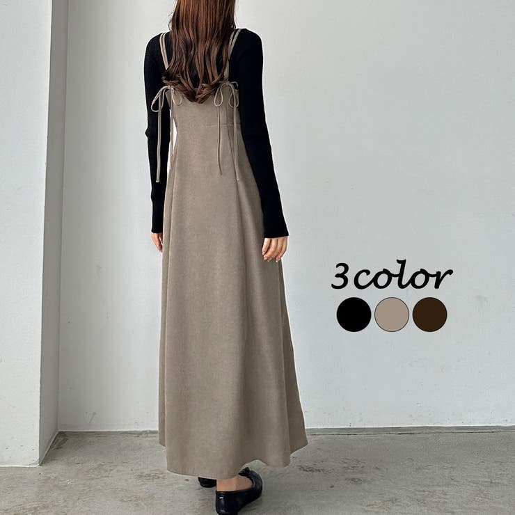 Louere セミフレアバックリボンコーデュロイキャミワンピース[品番