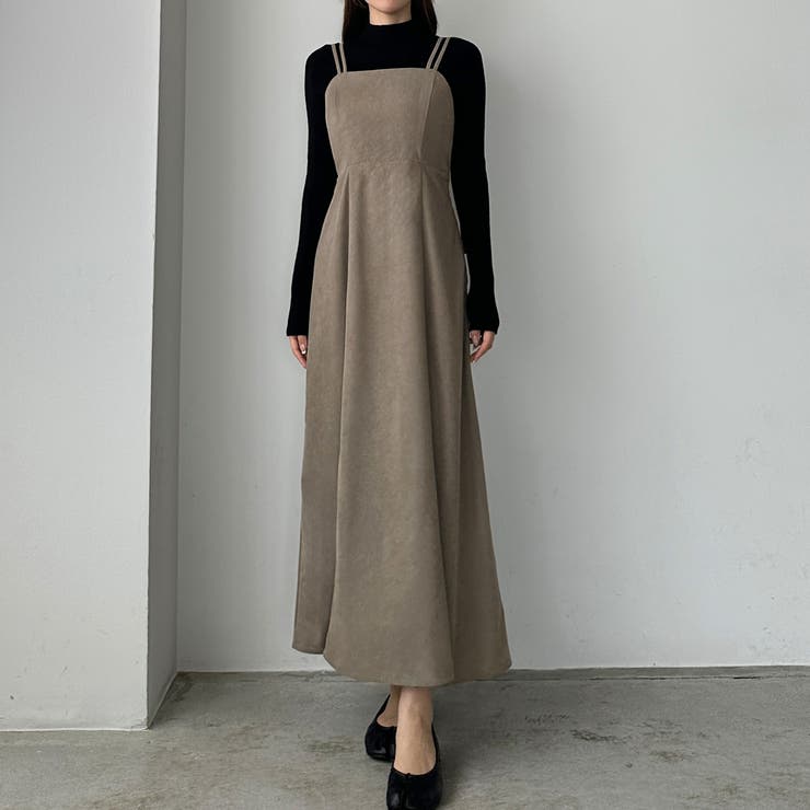 Louere セミフレアバックリボンコーデュロイキャミワンピース