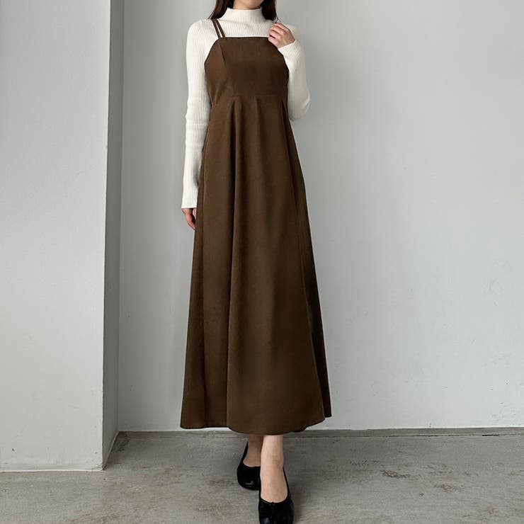 Louere セミフレアバックリボンコーデュロイキャミワンピース[品番