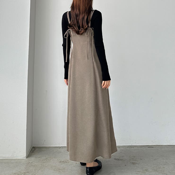 Louere セミフレアバックリボンコーデュロイキャミワンピース[品番