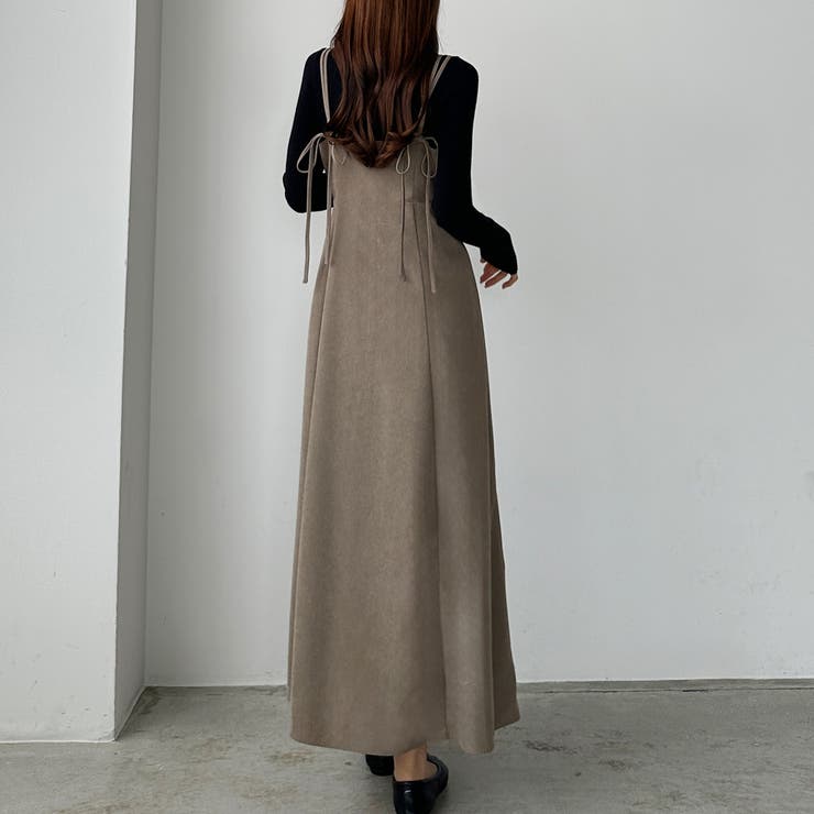 Louere セミフレアバックリボンコーデュロイキャミワンピース