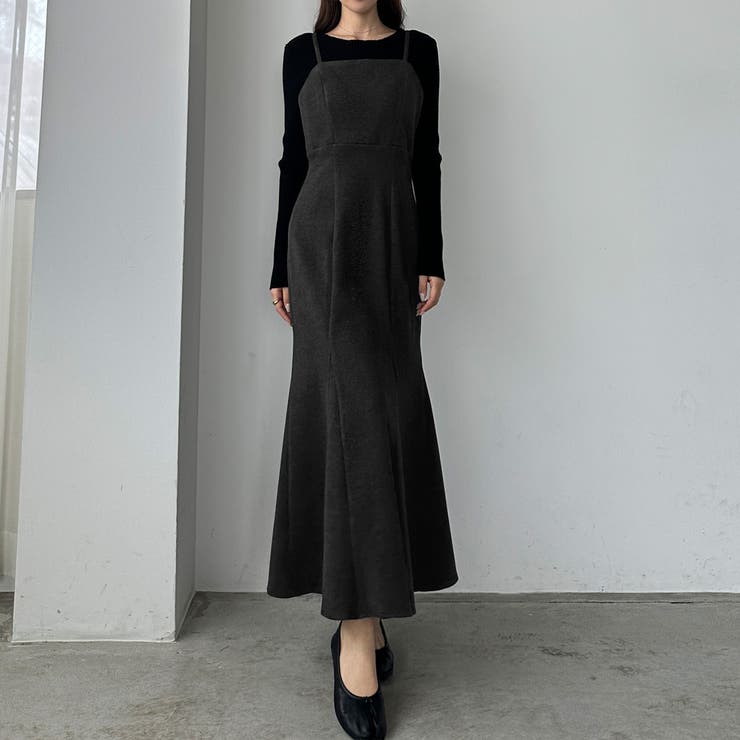 Louere ウォームマーメイドリボンキャミワンピース【秋冬もっちり素材