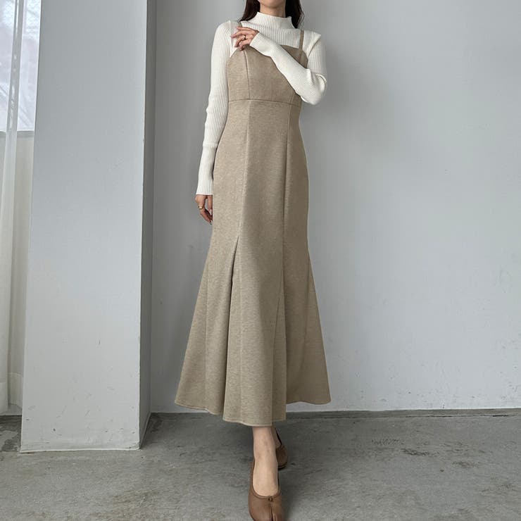 Louere ウォームマーメイドリボンキャミワンピース【秋冬もっちり素材