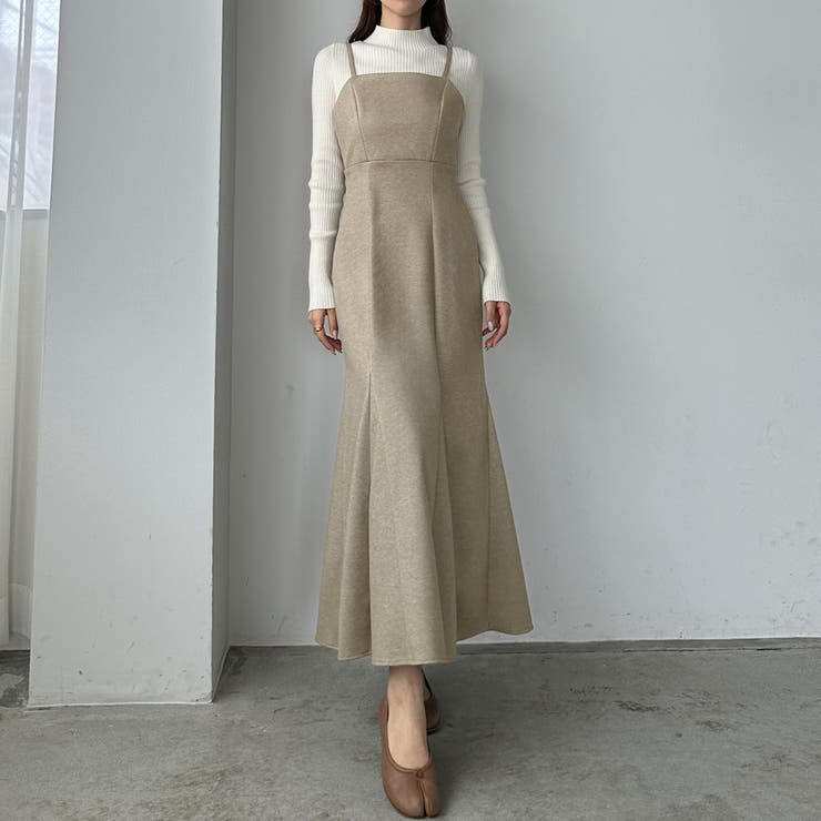 Louere ウォームマーメイドリボンキャミワンピース【秋冬もっちり素材