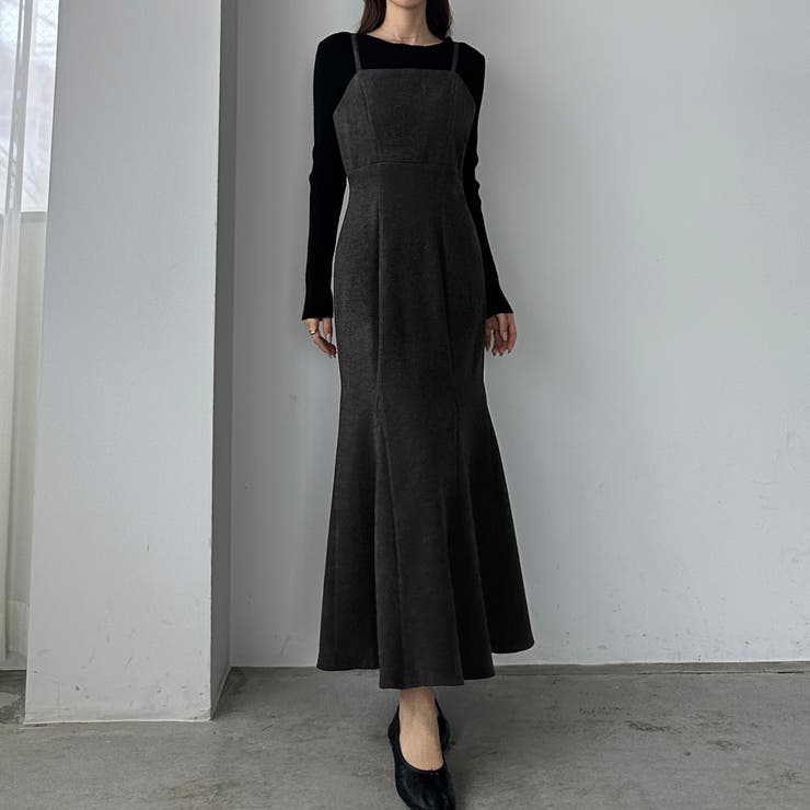 Louere ウォームマーメイドリボンキャミワンピース【秋冬もっちり素材