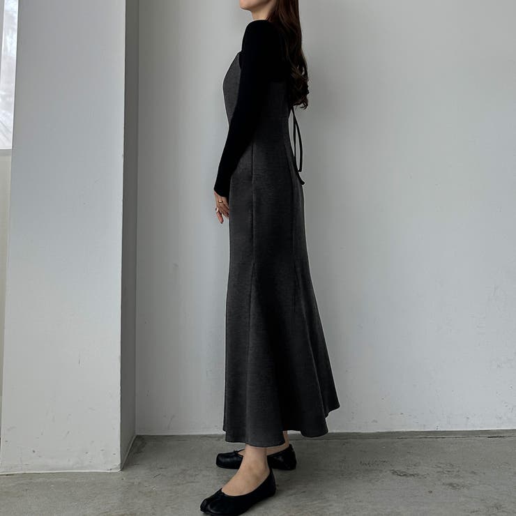 Louere ウォームマーメイドリボンキャミワンピース【秋冬もっちり素材