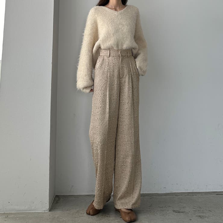 Louere 薄手ツイードタックパンツ[品番：AMTW0011342]｜Louere