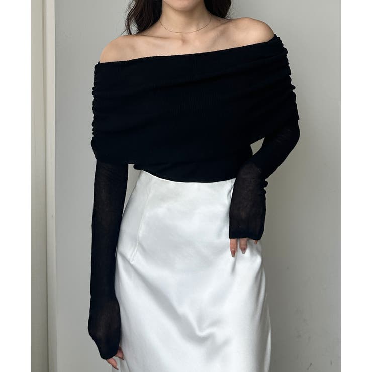 ブラック | Louere シアーオフショルニットトップス | Louere
