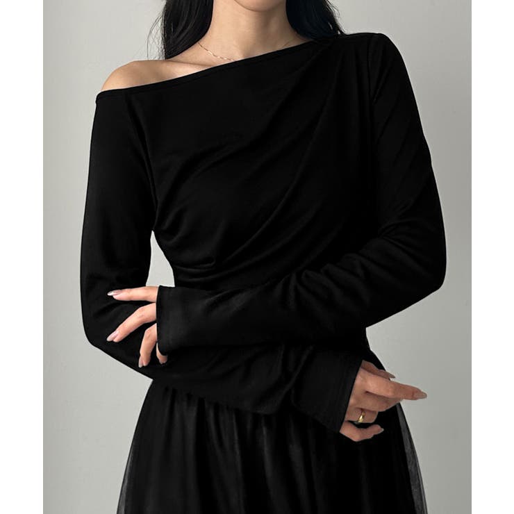 ブラック | Louere ワンショルドレープカットソー | Louere